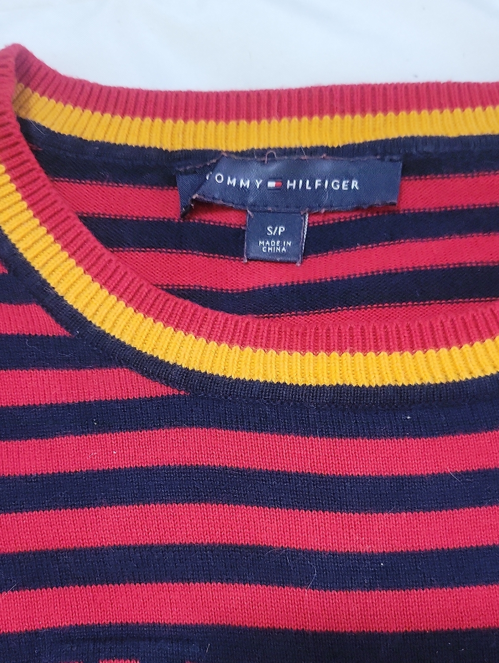 Tommy Hilfiger Red, Navy & Yellow Crest Stripe Sweater Top - Picture 5 of 5